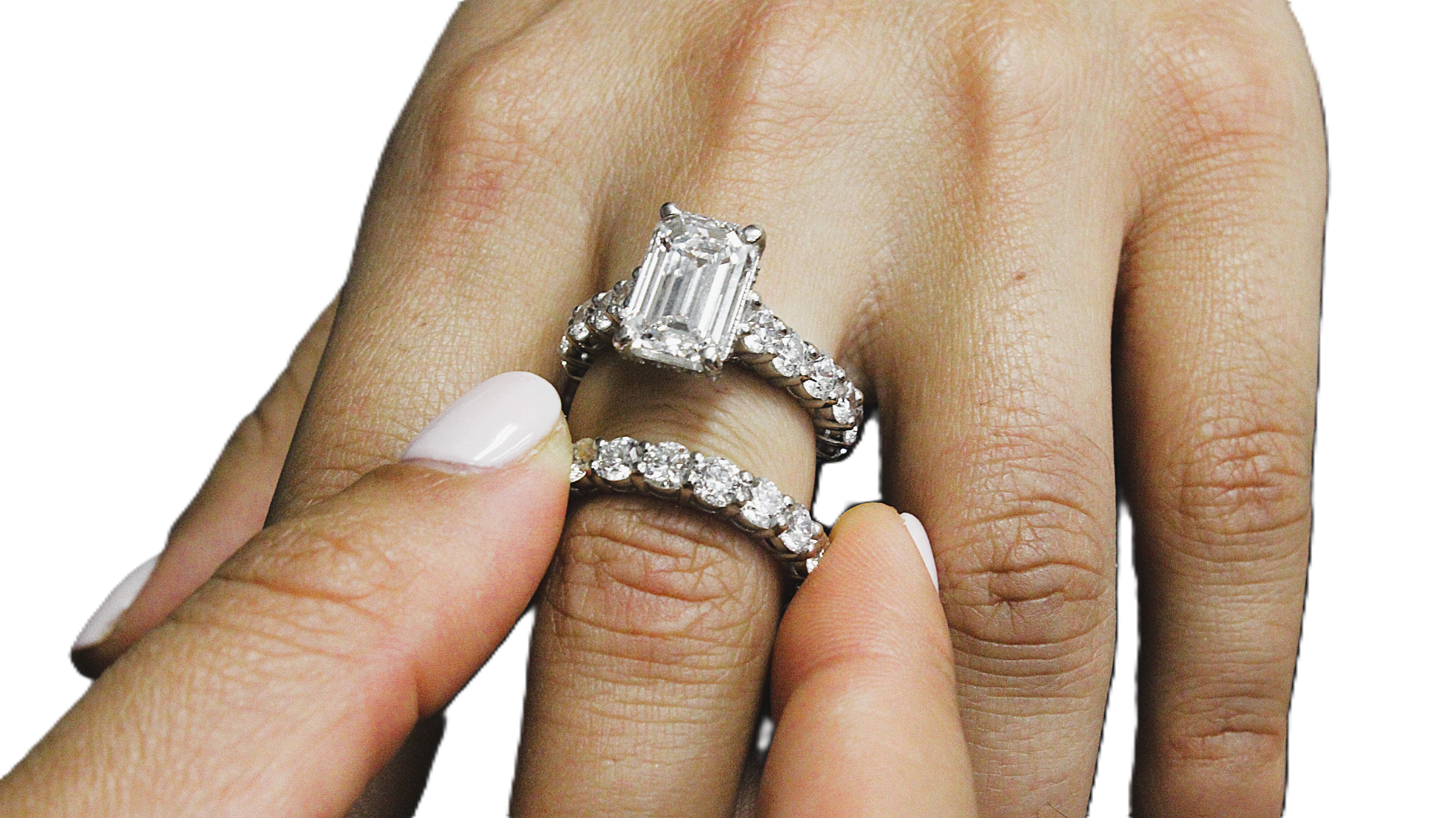 Emerald Cut Bridal Set with Round Side Stones